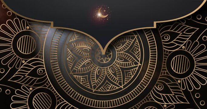 Gold and black mandala ornament background looping smoothly, arabic islamic style for any purpose