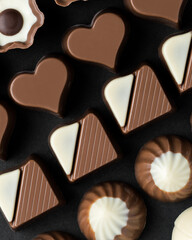 Different types of chocolates and white chocolates