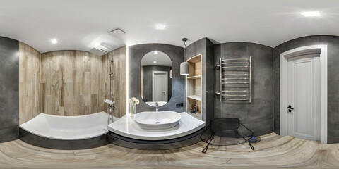 full seamless 360 hdri panorama view in interior of expensive bathroom in modern flat apartments...