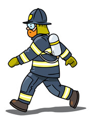 Firefighter or fireman is running. Vector illustration