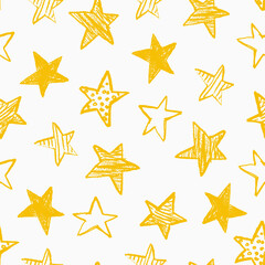 Seamless pattern with hand drawn yellow stars - 506835133