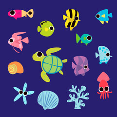 vector illustration of colorful sea animal in cute cartoon style