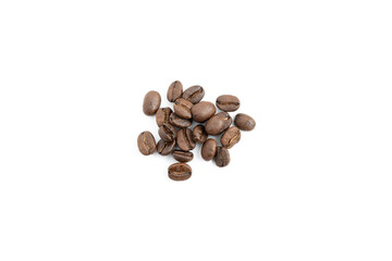 Pile of coffee beans on white background