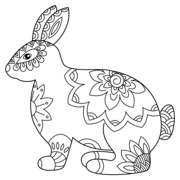 Rabbit coloring book. Contour linear illustration of a rabbit. Vector.