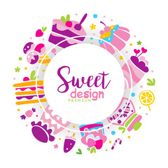 Sweets Hand Drawn Design with Cake and Ice Cream Dessert Vector Template