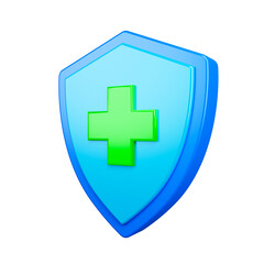 Medical health protection shield. Healthcare medicine protected guard shield and insurance for your health concept. Safety badge icon. 3d illustration