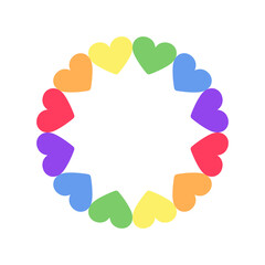 Rainbow heart pattern frame. Simple minimal border template.