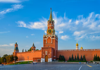 Spasskaya Tower, Moscow Kremlin and Red Square in Moscow, Russia. Architecture and landmarks of...