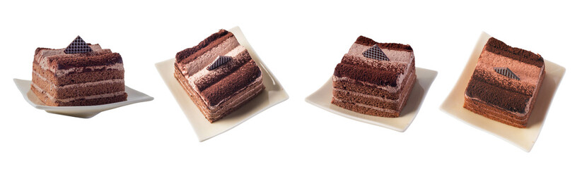 chocolate cake collection on white background