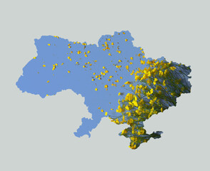 Map of Ukraine in the form of a blue background and yellow flowers