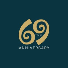 69 Year Anniversary Logo, Vector Template Design element for birthday, invitation, wedding, jubilee and greeting card illustration.
