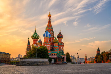 Saint Basil's Cathedral and Red Square in Moscow, Russia. Architecture and landmarks of Moscow....