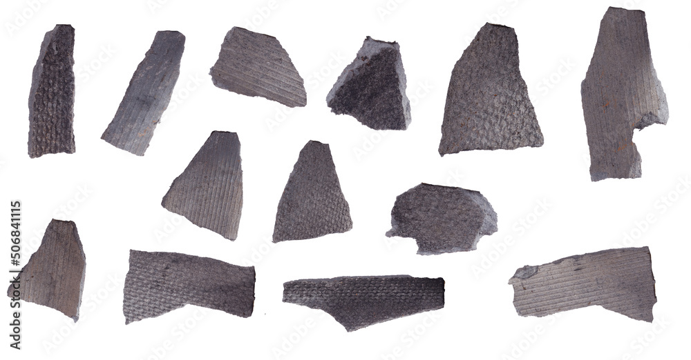 Poster set of slate pieces isolated on white background