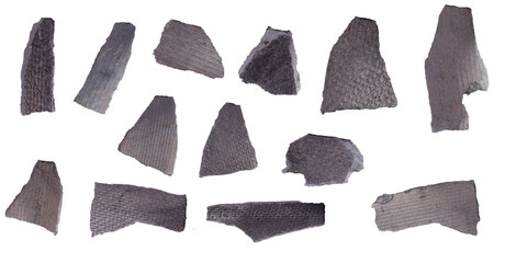 set of slate pieces isolated on white background