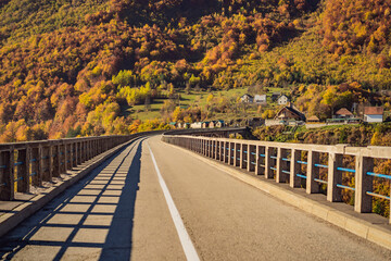 Montenegro. Dzhurdzhevich Bridge Over The River Tara foggy morning