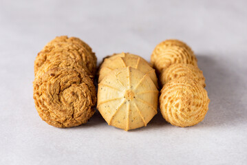 Variety of Tasty Cookies on Gray Background Dessert Horizontal