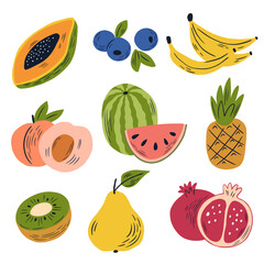 Fruit set. Cute colorful vector illustrations isolated on white