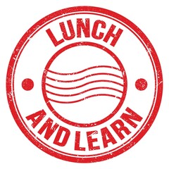 LUNCH AND LEARN text on red round postal stamp sign