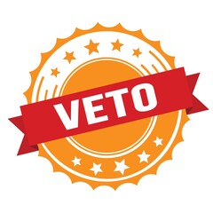 VETO text on red orange ribbon stamp.