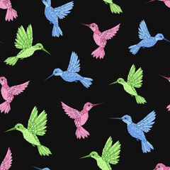 Vector seamless pattern with hummingbird. Decoration print for wrapping, wallpaper, fabric. Seamless vector texture. 