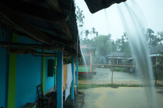 Rain water falling by the GI sheet