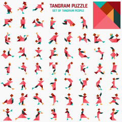 Tangram puzzle. Set of tangram people.