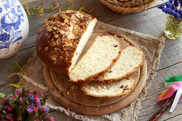 Mazanec, Czech sweet Easter pastry, on a wooden table