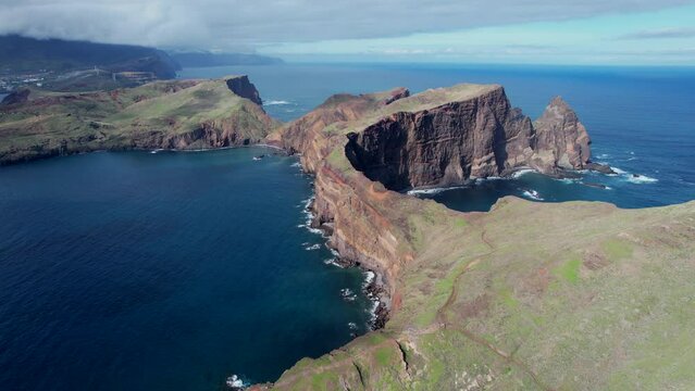 Punta de San Lorenzo aerial drone shots (madeira). Point of Saint Lawrence in Portugal. seascape footage