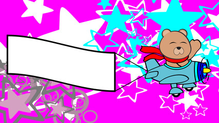 cute little teddy bear cartoon airplane pilot billboard background in vector format