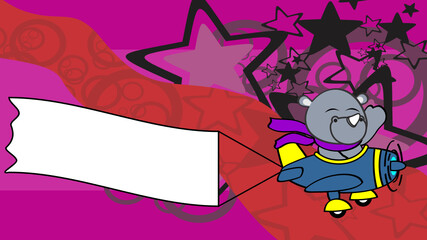 cute little rhino cartoon airplane pilot billboard background in vector format
