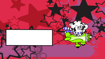 cute little cow cartoon airplane pilot billboard background in vector format