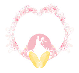 golden wedding rings and wedding couple - Invitation card