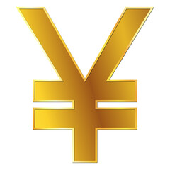 Obraz premium Yuan CNY Chinese currency golden sign in front view isolated on white background. Currency by the Central Bank of China.