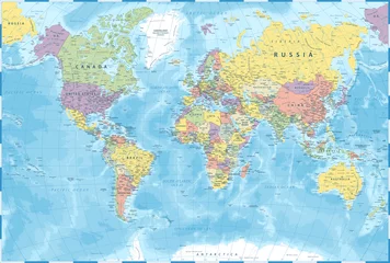 Deurstickers World Map - Color Political - Vector Detailed Illustration © Porcupen