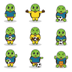 Vector illustration of Turtle characters playing soccer. Cute Turtle mascot playing football. Vector illustration bundle.