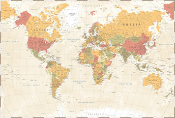 Fototapeta na wymiar World Map - Vintage Political - Vector Detailed Illustration