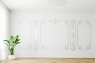 3d render of beautiful interior design, mock with empty frame - obrazy, fototapety, plakaty