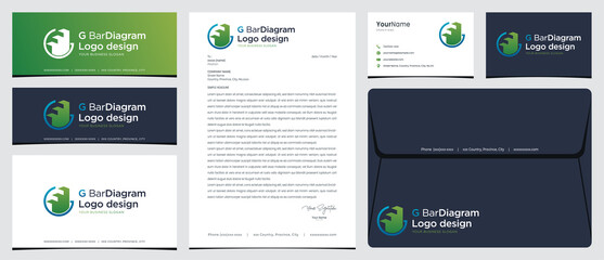 G Bar Chart logo with stationery, business card and social media banner designs