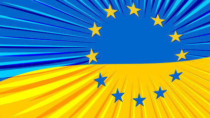 Ukrainian flag and sign of European Union. The concept of the unification of Ukraine and Europe. EU considering candidate for membership. Vector illustration.