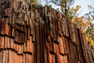 Organ piping columnar basalt rock formation. Sawn Rocks at Mt. Kapatur National Park near Narrabri,...