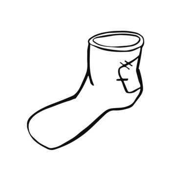 Knitted sock in line vector illustration