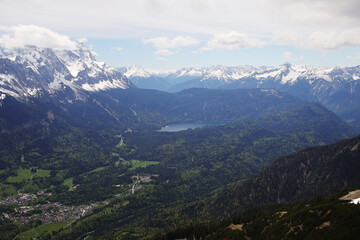 Fototapeta na wymiar View from Kramerspitz mountain to Garmisch-Partenkirchen, Upper Bavaria, Germany 