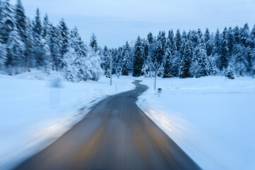 Fototapeta premium Winter Difficult Road Conditions Speed