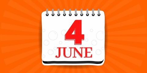 4 may, calendar with the day four of the month of june in white color and background orange