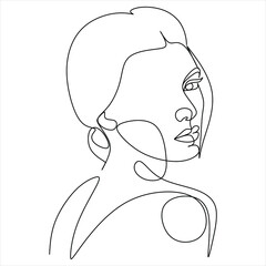 Continuous line drawing of Portrait of a Beautiful Woman's face. The Concept of Skin Beauty Care for young female models. Fashion beauty model with a white background. Vector