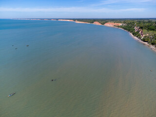 Long cliffs of Bahia, nature of Brazil in South America. Ocean and Atlantic Forest.