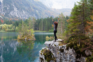 Fototapeta na wymiar Mid Adult Woman Enjoying Nature tranquility in European Alps