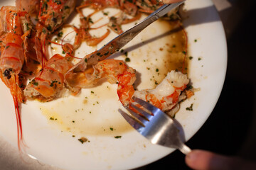 Eating Seafood Crayfishes  Close Up