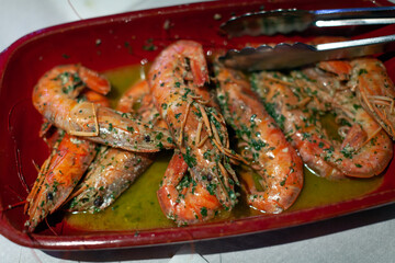 Seafood Crayfishes on dish Close Up