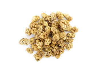 Mulberry dry berries morus alba isolated on white